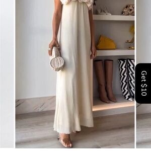 Cream Ribbed Tie Front Sweetheart Maxi Gown